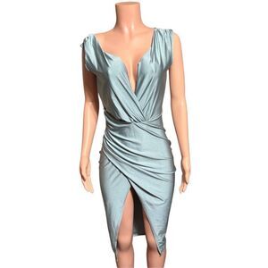 Fashinova sleeveless midi surplice blue dress M